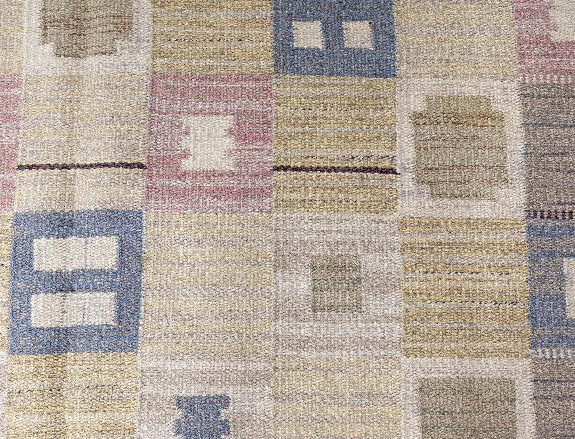 Scandinavian Doris Leslie Blau Vintage Swedish Flat Woven Rug For Sale