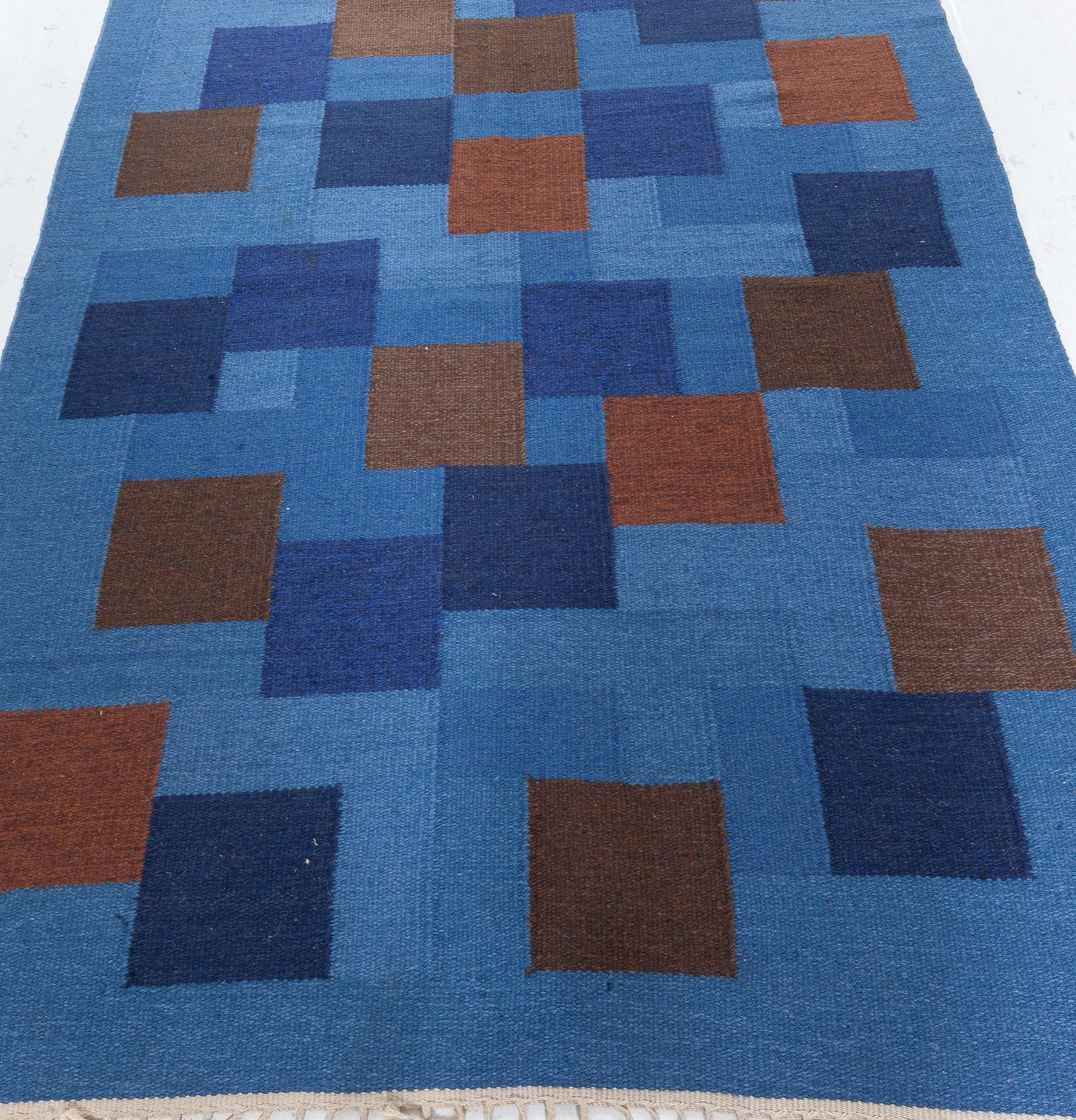 Svedese Tappeto Doris Leslie Blau Vintage a tessitura piatta svedese in vendita