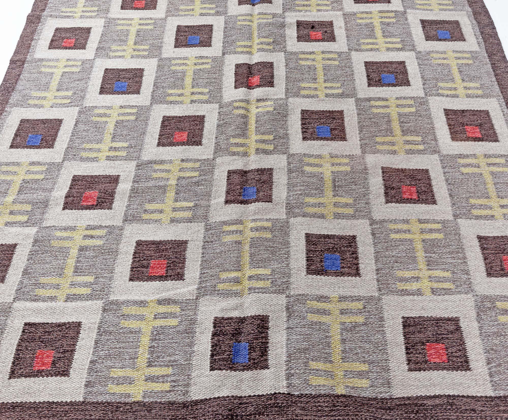 Scandinavian Doris Leslie Blau Vintage Swedish Flat Woven Rug For Sale