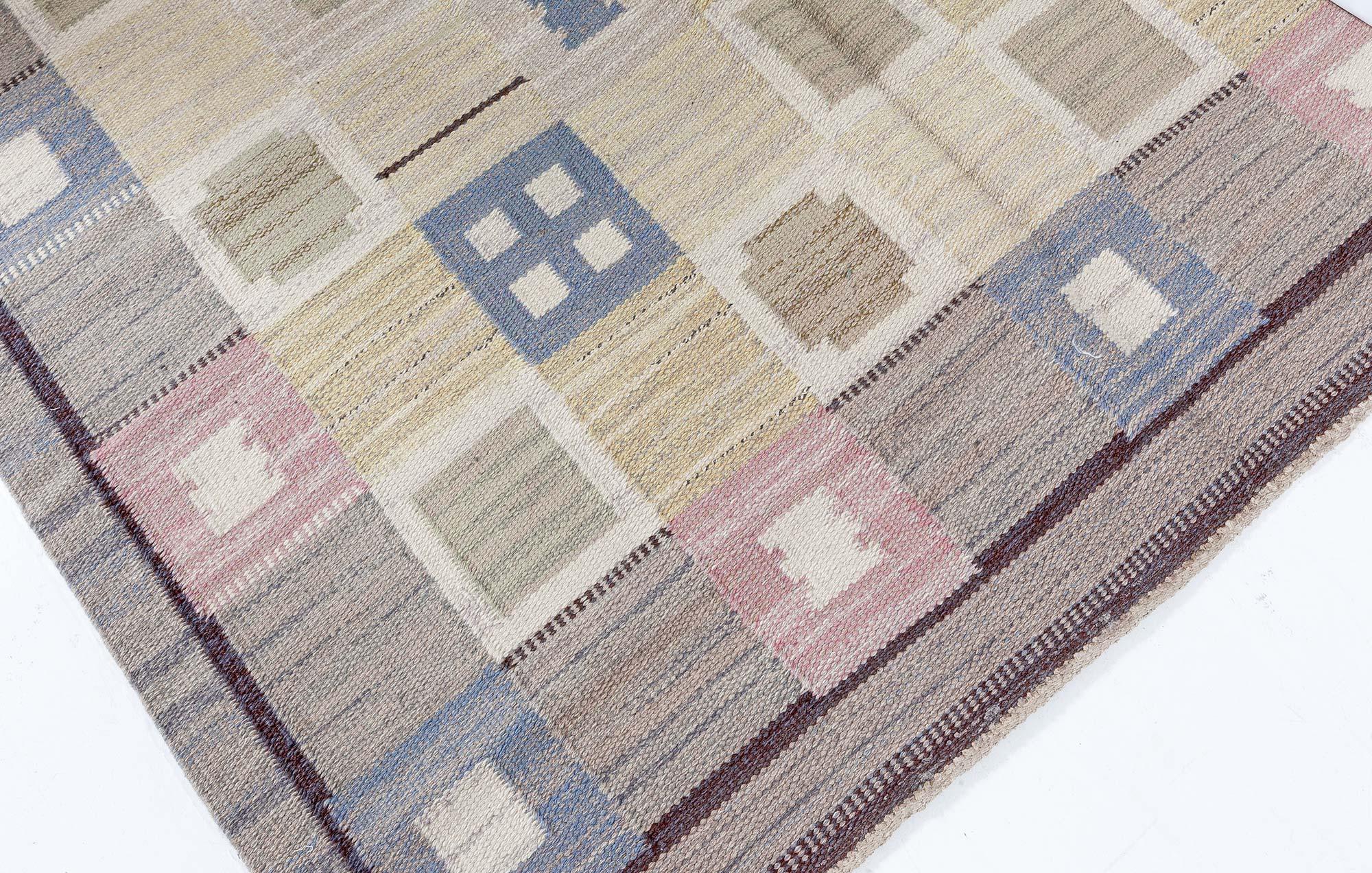 Hand-Woven Doris Leslie Blau Vintage Swedish Flat Woven Rug For Sale