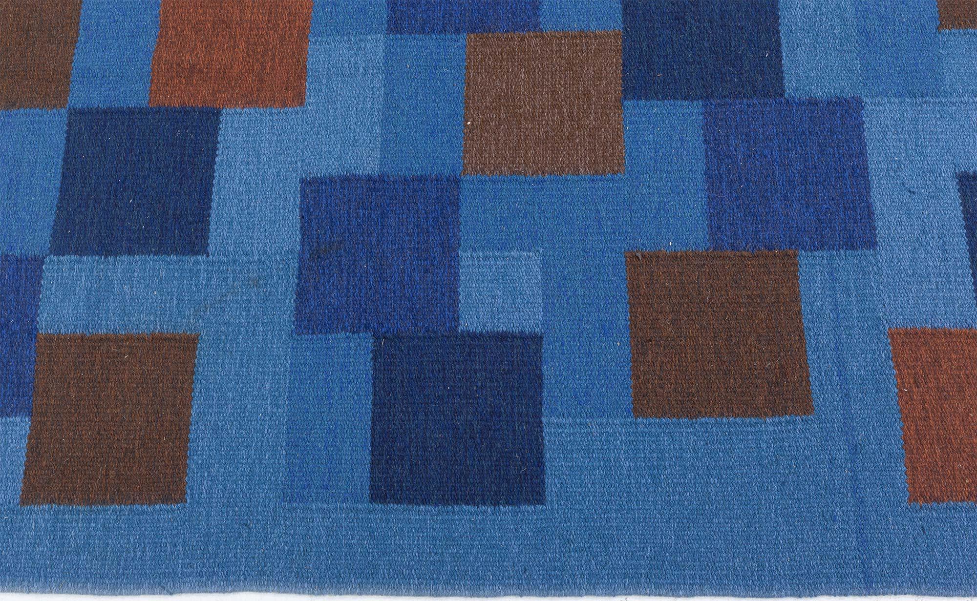 Wool Doris Leslie Blau Vintage Swedish Flat Woven Rug For Sale