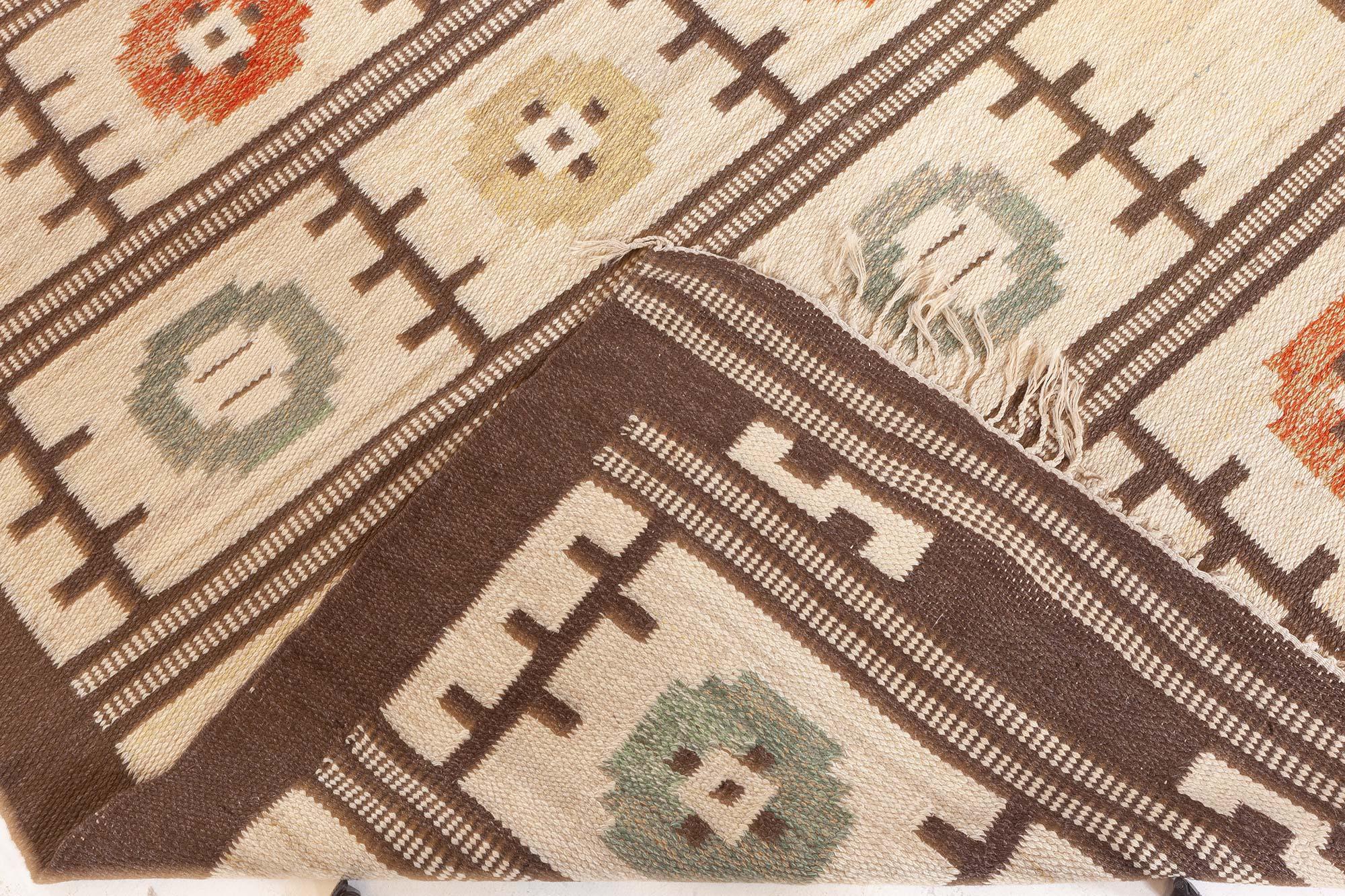 Wool Doris Leslie Blau Vintage Swedish Flat Woven Rug For Sale