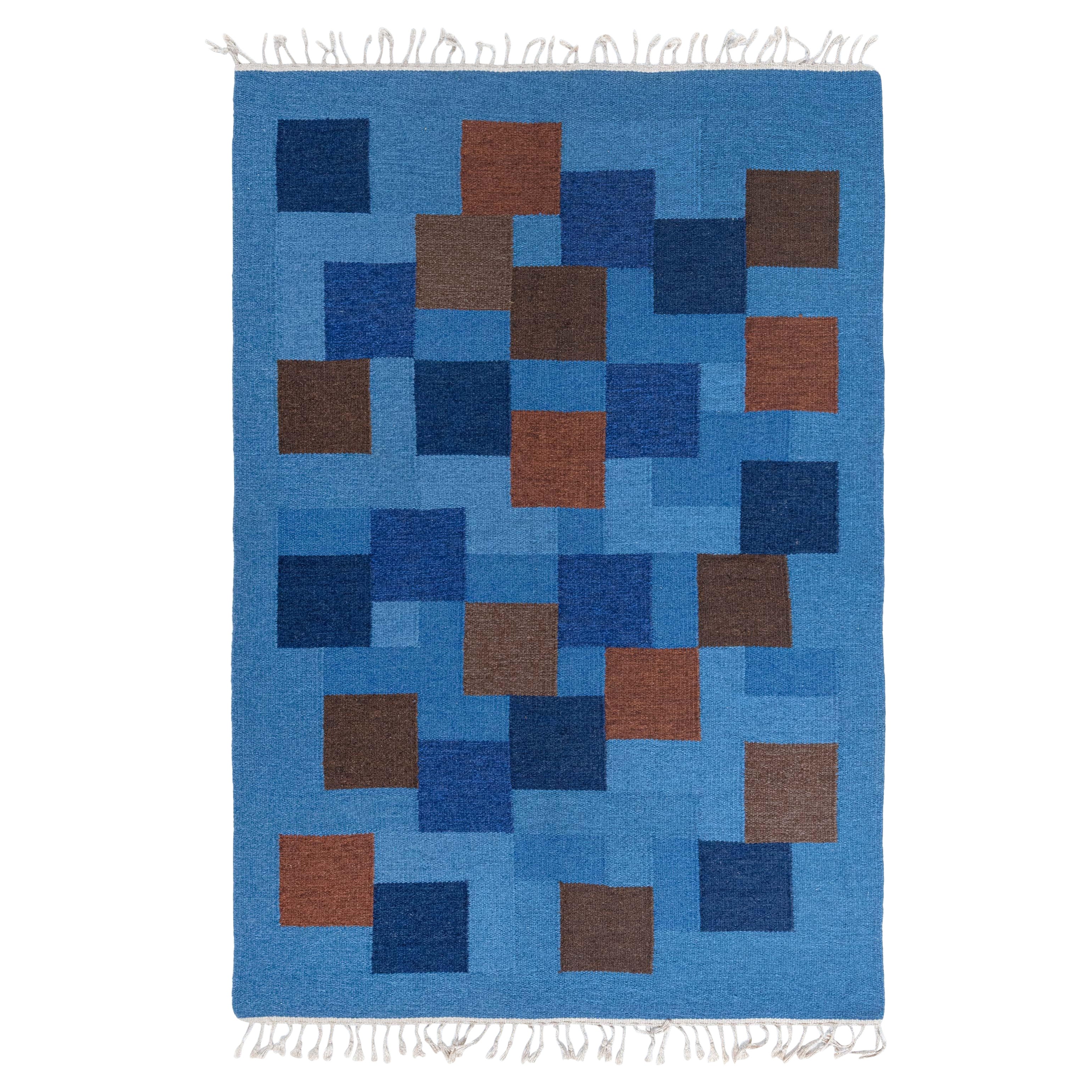 Doris Leslie Blau Alfombra Sueca Vintage de Tejido Plano