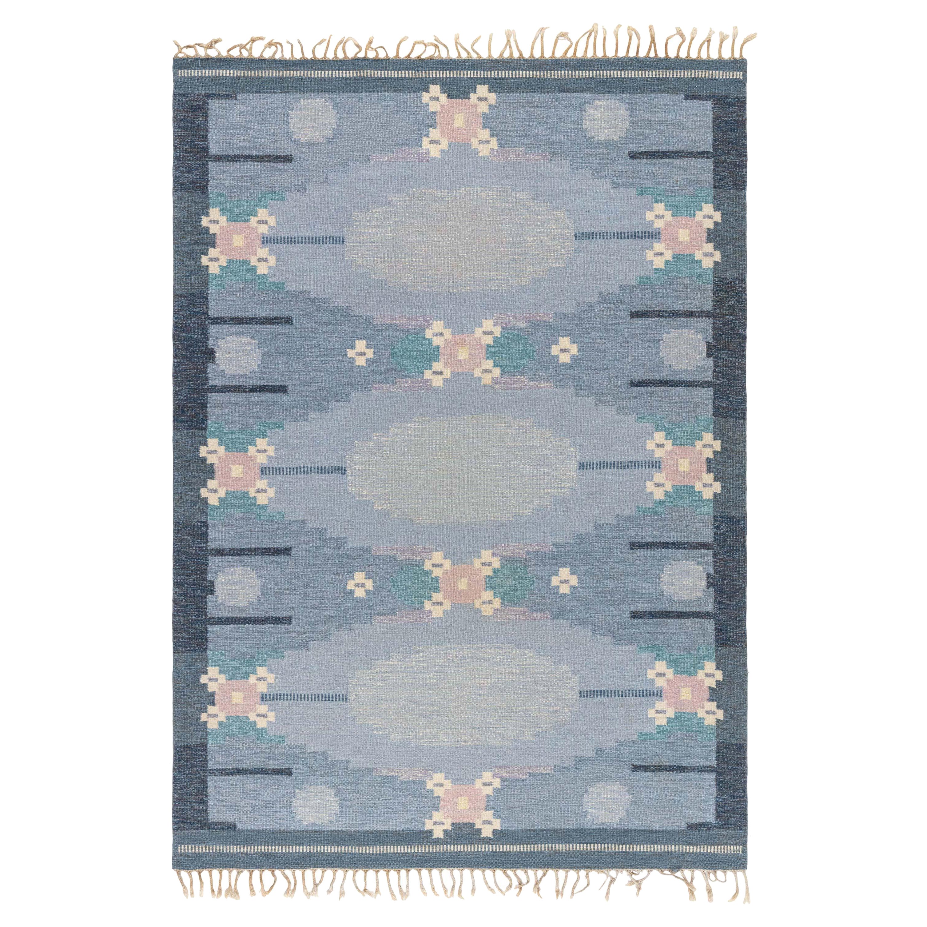 Doris Leslie Blau Tappeto vintage svedese a tessitura piatta firmato da Ingegerd Silow