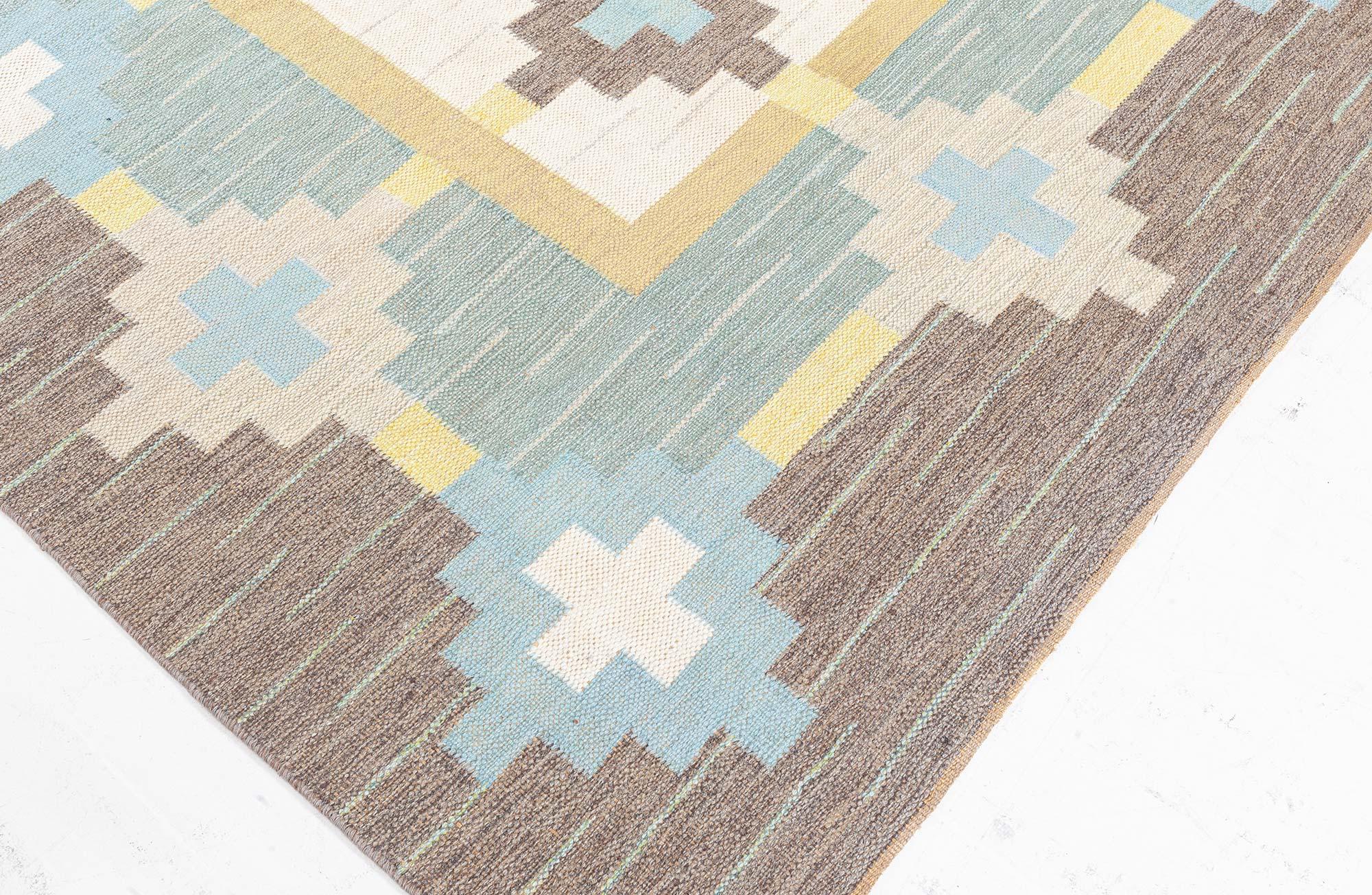 Doris Leslie Blau Vintage Swedish Flat Woven Rug Signed With Initials GS For Sale 3