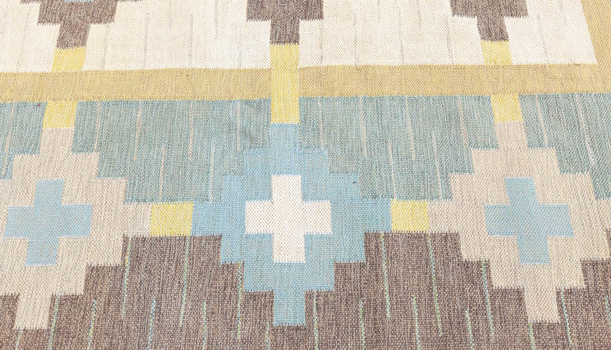 Mid-Century Modern Doris Leslie Blau Vintage Swedish Flat Woven Rug Signed With Initials GS For Sale