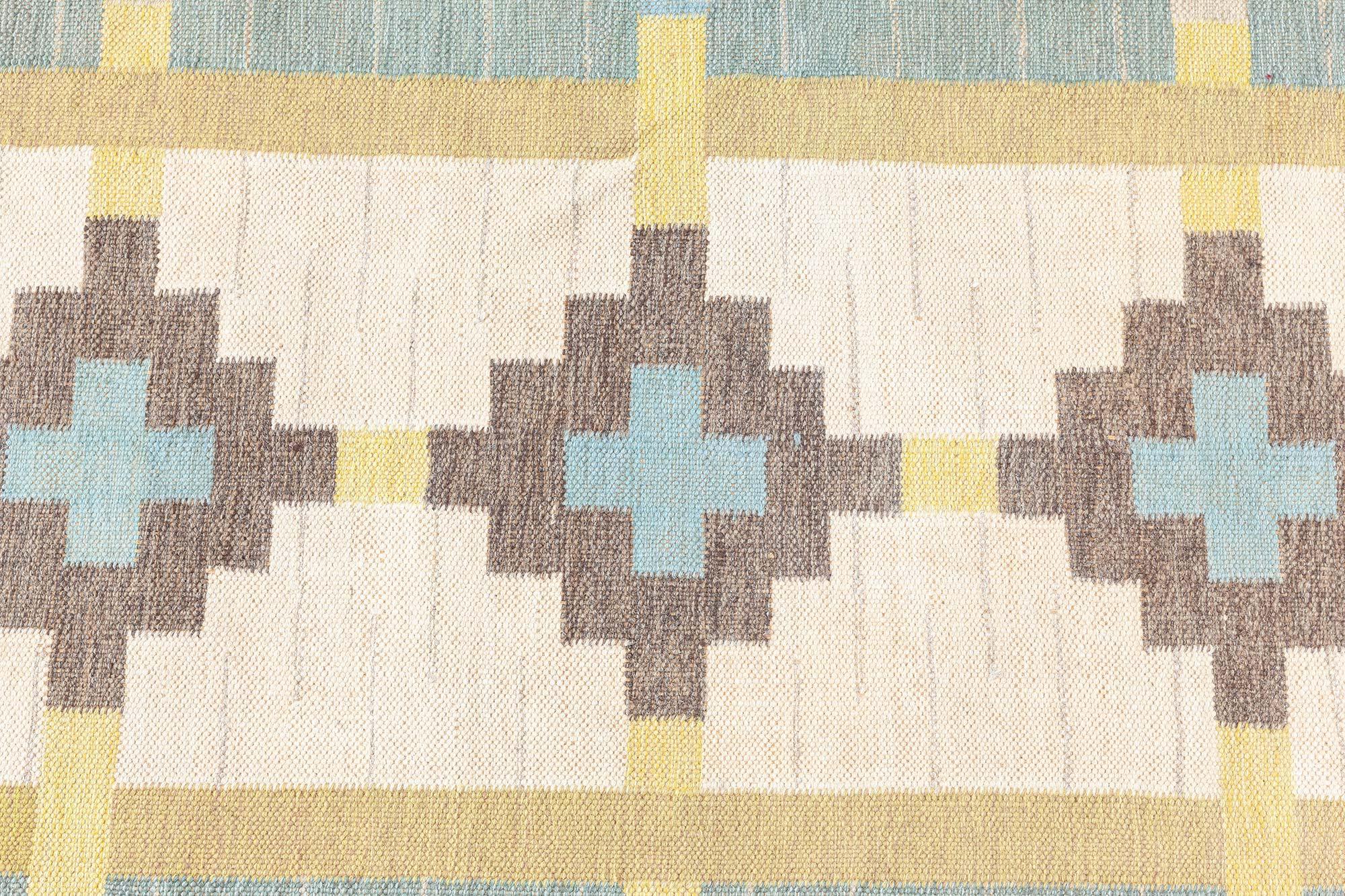 Mid-Century Modern Doris Leslie Blau Vintage Swedish Flat Woven Rug Signed With Initials GS For Sale