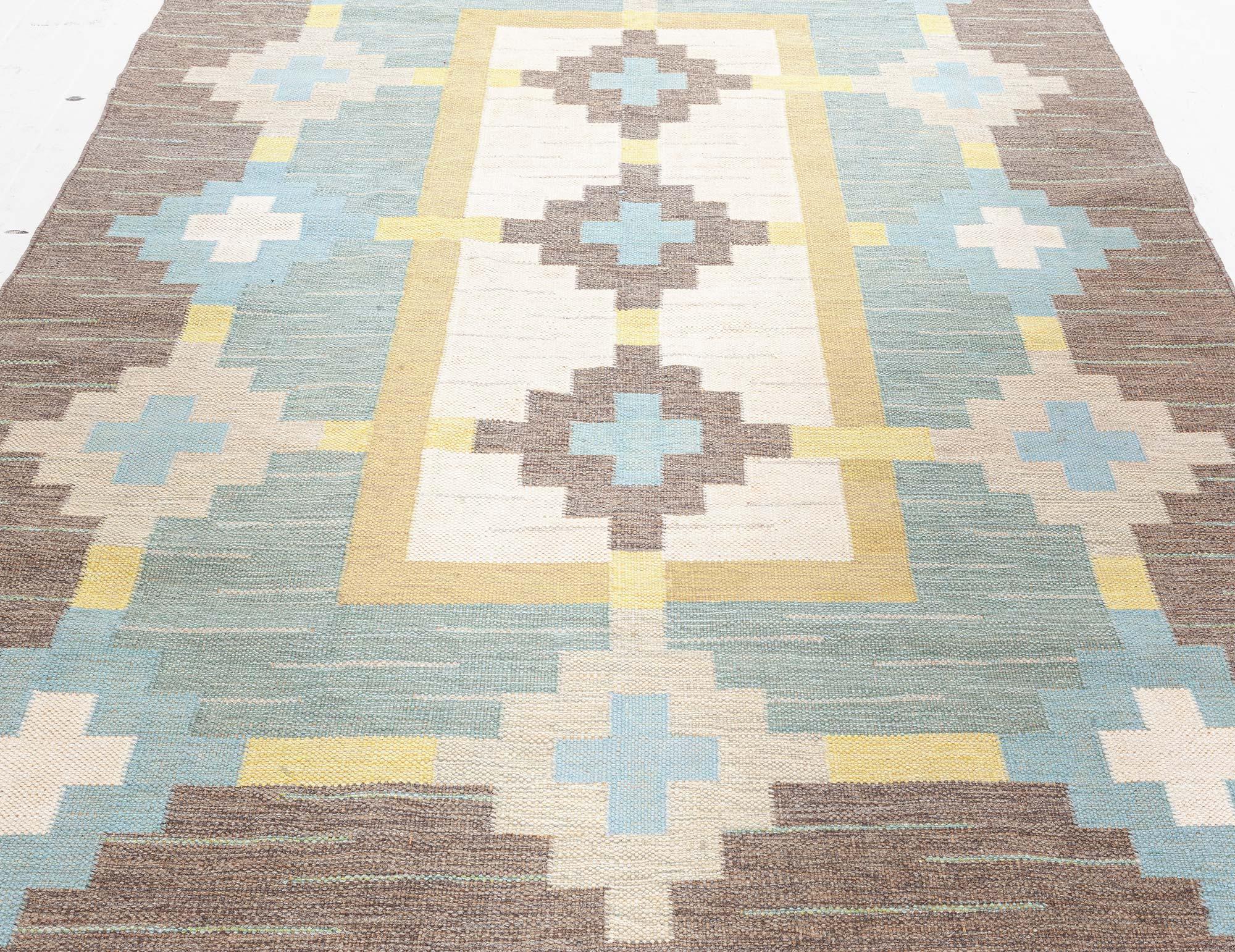 Hand-Woven Doris Leslie Blau Vintage Swedish Flat Woven Rug Signed With Initials GS For Sale