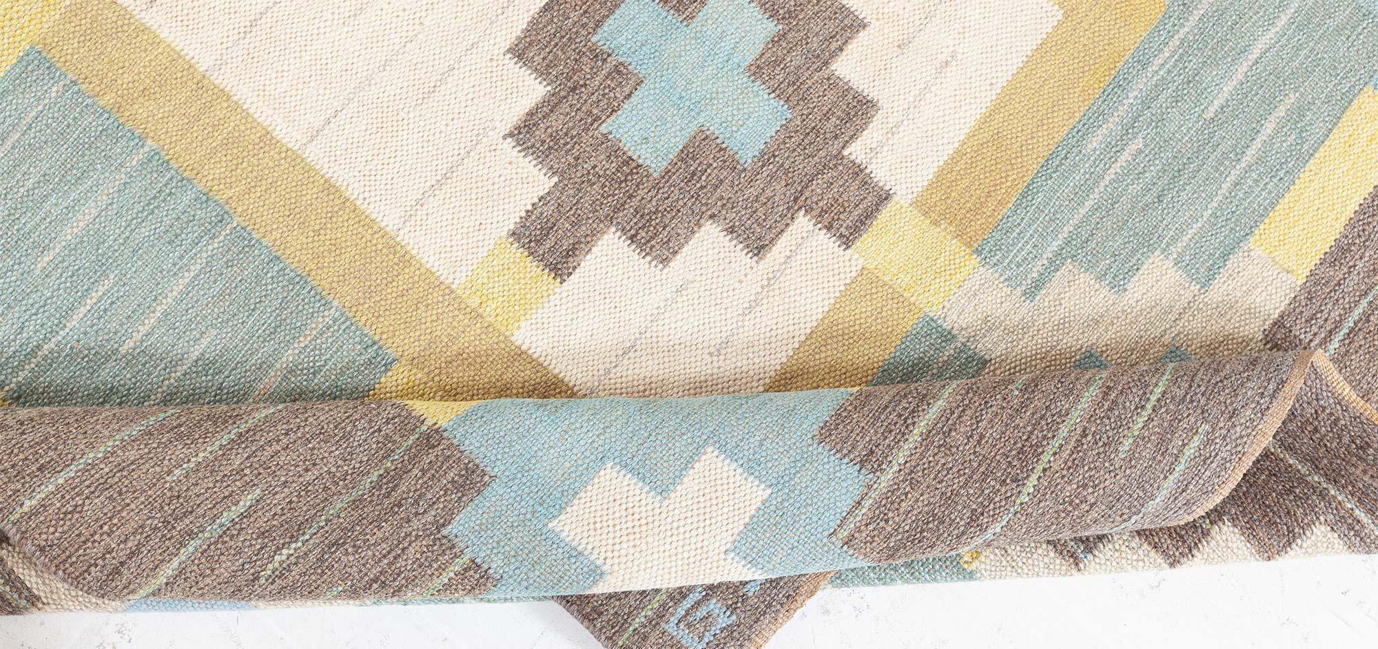 20th Century Doris Leslie Blau Vintage Swedish Flat Woven Rug Signed With Initials GS For Sale