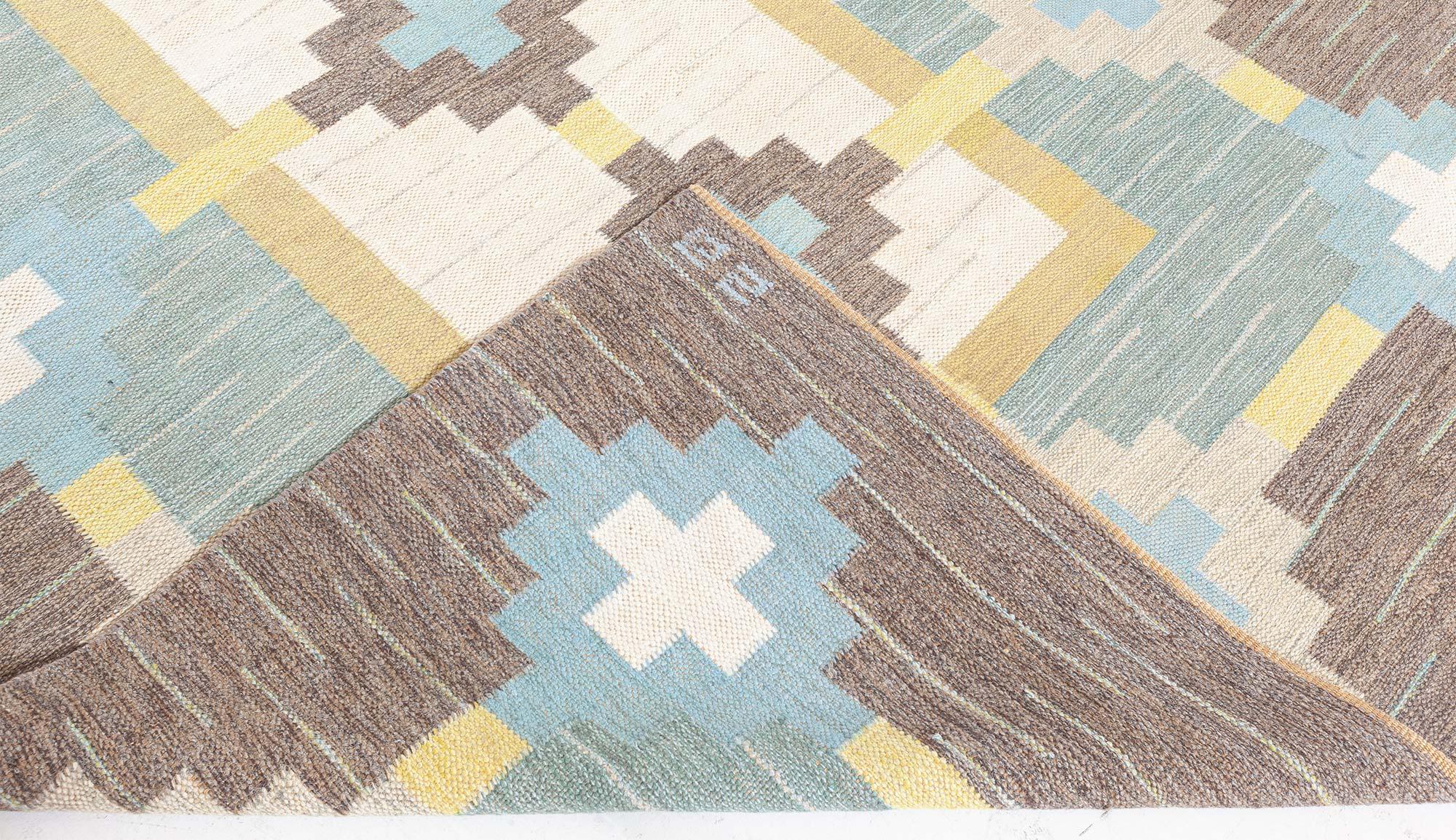 Doris Leslie Blau Vintage Swedish Flat Woven Rug Signed With Initials GS For Sale 1