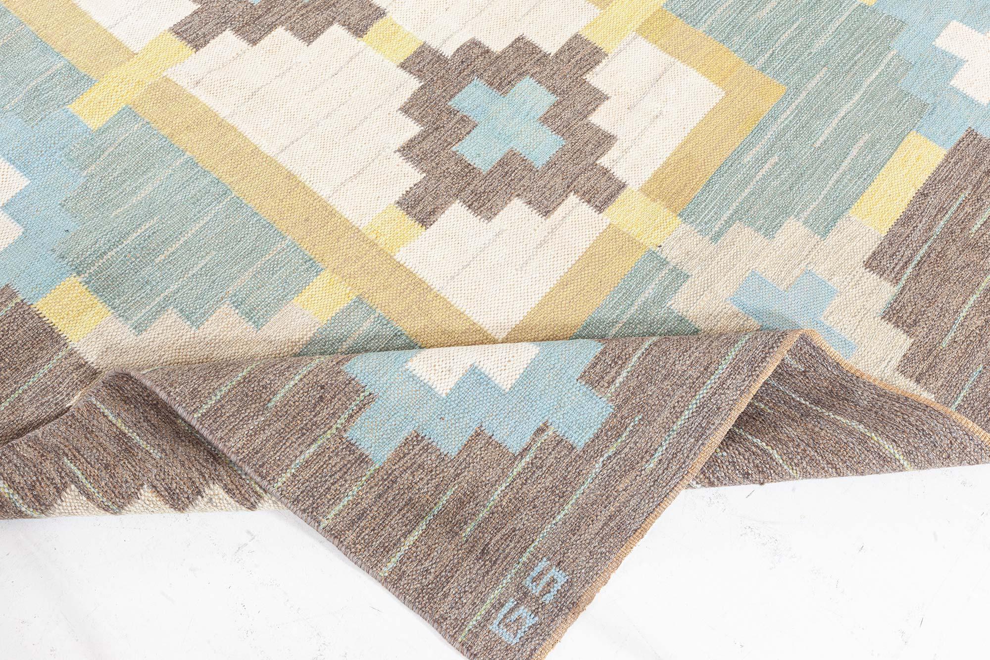 Doris Leslie Blau Vintage Swedish Flat Woven Rug Signed With Initials GS For Sale 2