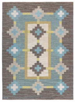 Doris Leslie Blau Vintage Swedish Flat Woven Rug Signed With Initials GS