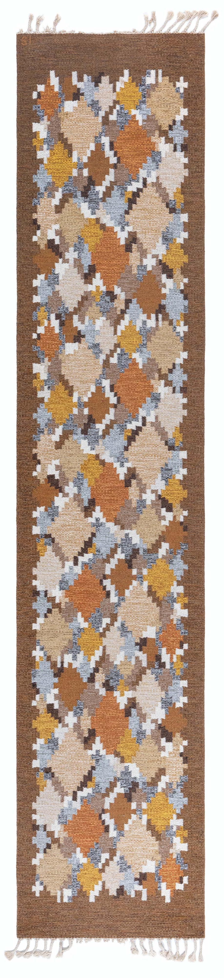 Doris Leslie Blau Vintage Swedish Flat Woven Runner by Ingegerd Silow For Sale