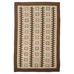 Doris Leslie Blau Vintage Swedish Flatweave Carpet In Beige, Signed "GO 1952"