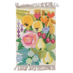Doris Leslie Blau Vintage Swedish Floral Design Flat Woven Rug by Ingegerd Silow