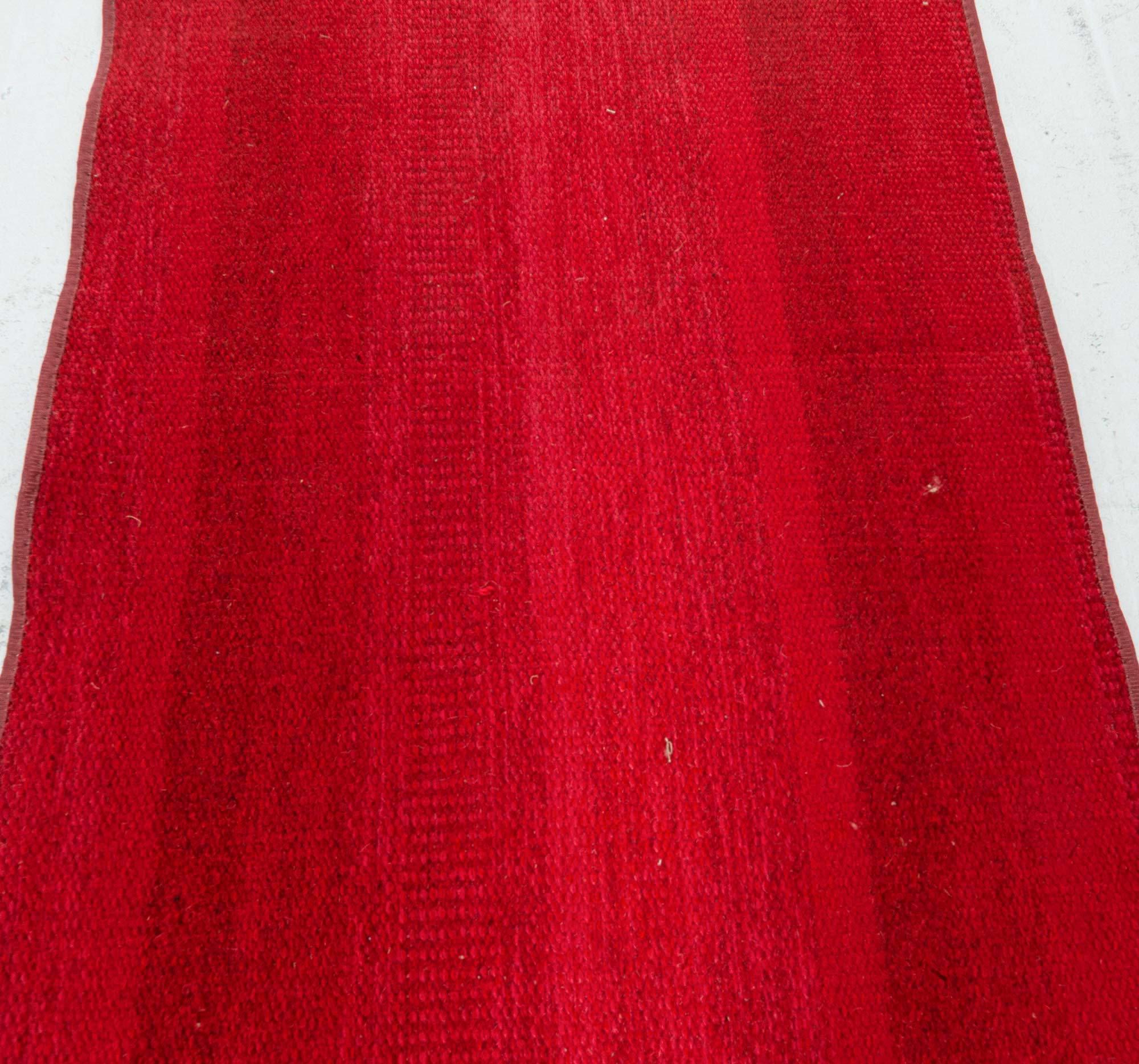 Hand-Woven Doris Leslie Blau Vintage Swedish Fragment Runner in Red Tones For Sale