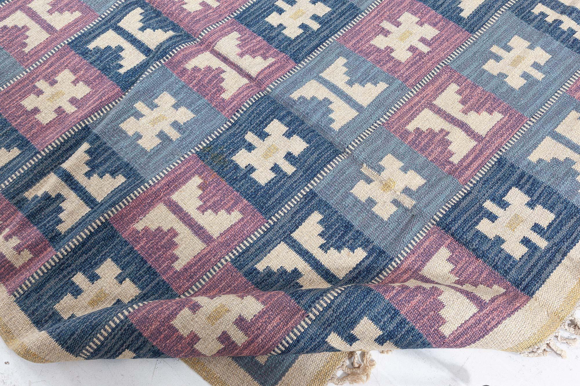 Hand-Woven Doris Leslie Blau Vintage Swedish Geometric Flat-Weave by Anna-Greta Sjöqvist For Sale