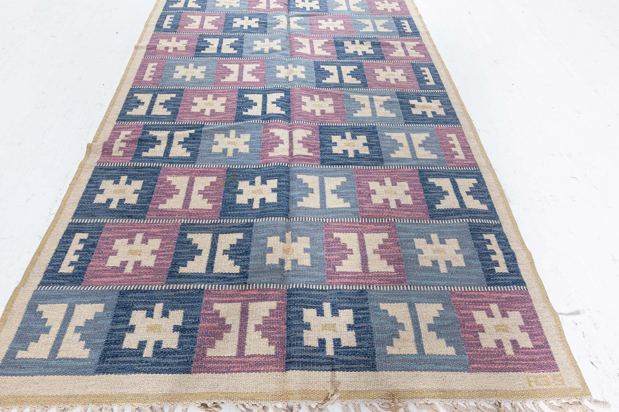 Doris Leslie Blau Vintage Swedish Geometric Flat-Weave by Anna-Greta Sjöqvist In Good Condition For Sale In New York, NY