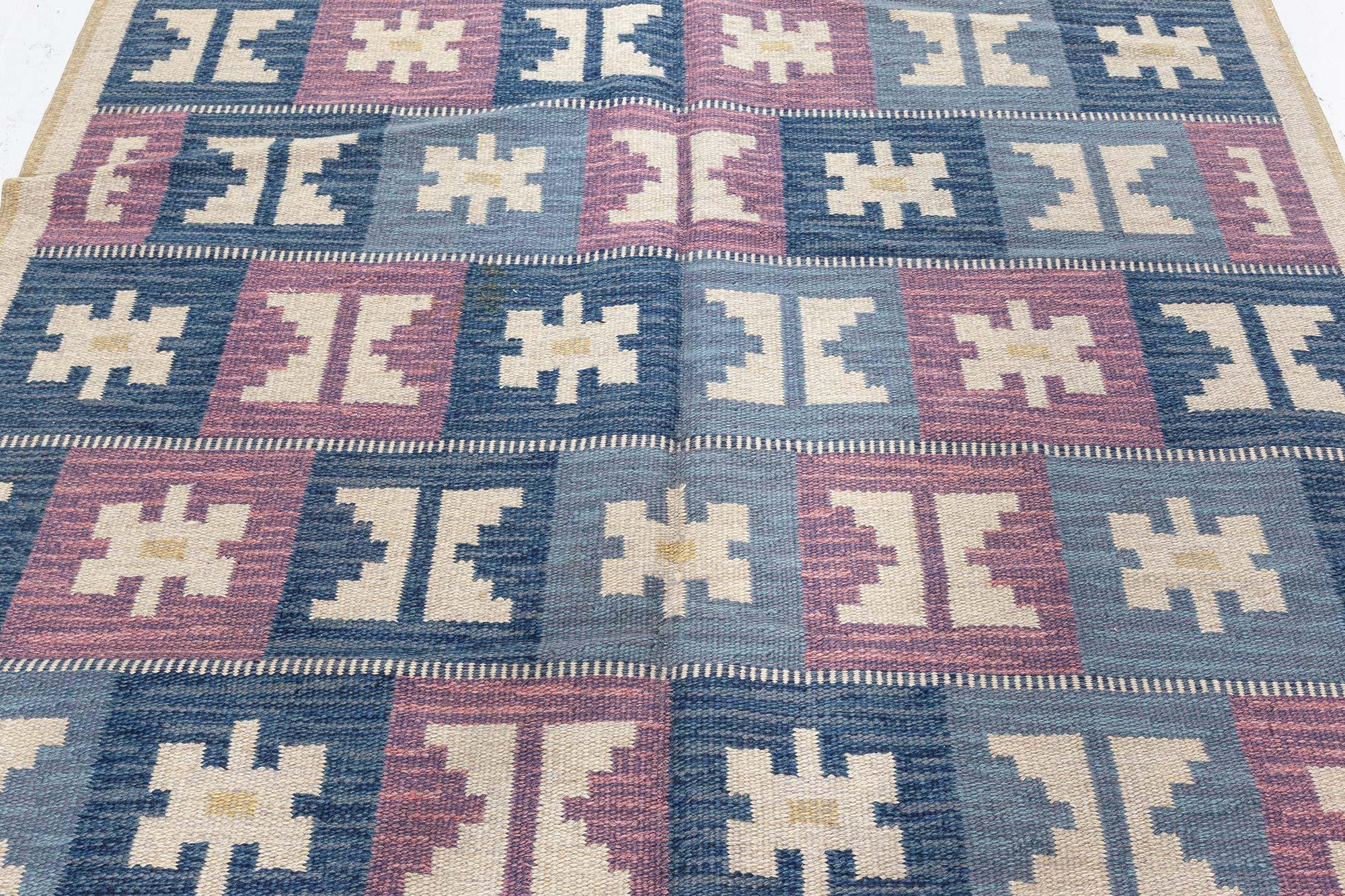 Tessuto a mano Doris Leslie Blau Vintage Swedish Geometric Flat-Weave di Anna-Greta Sjöqvist in vendita