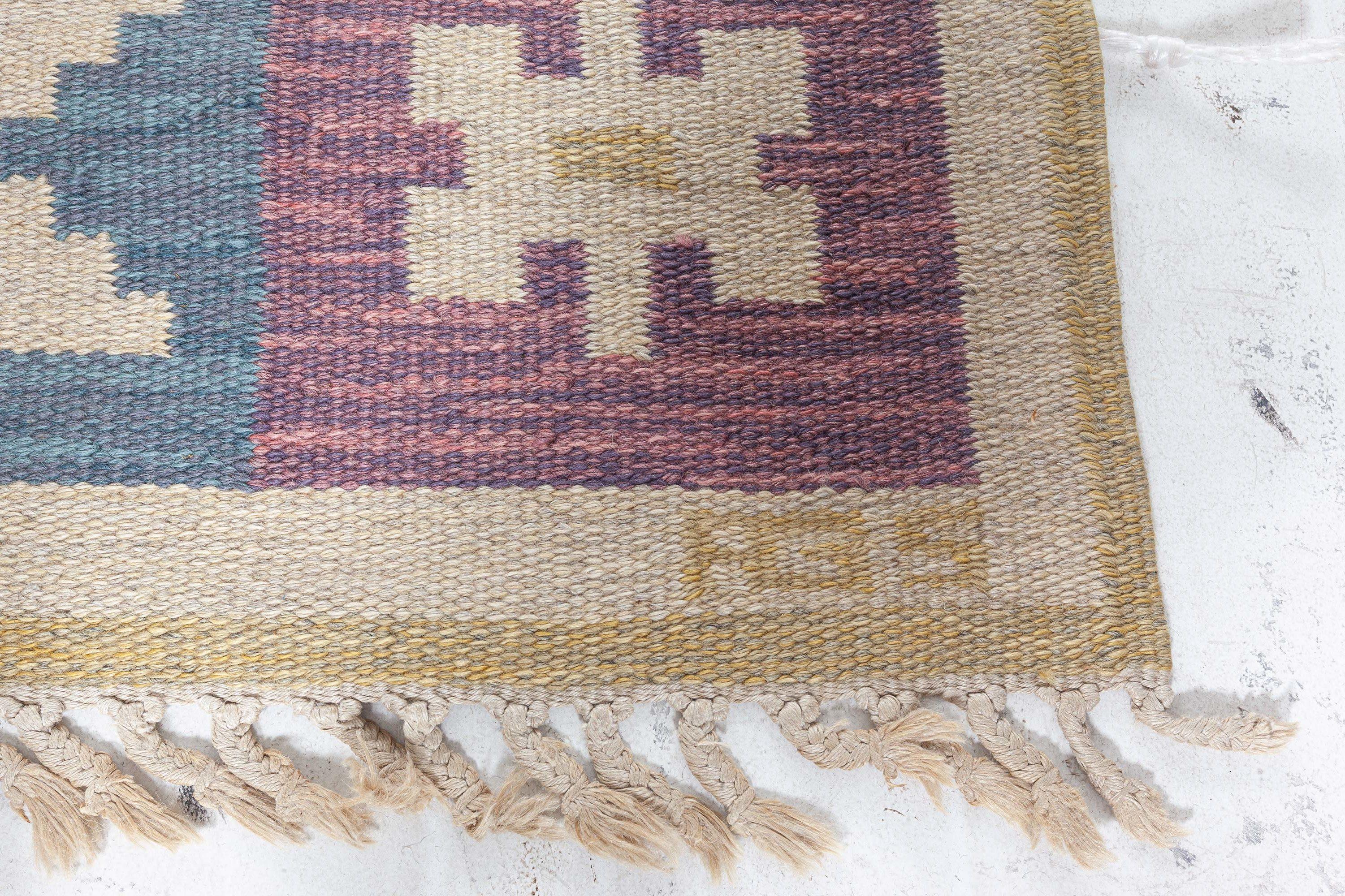 Wool Doris Leslie Blau Vintage Swedish Geometric Flat-Weave by Anna-Greta Sjöqvist For Sale