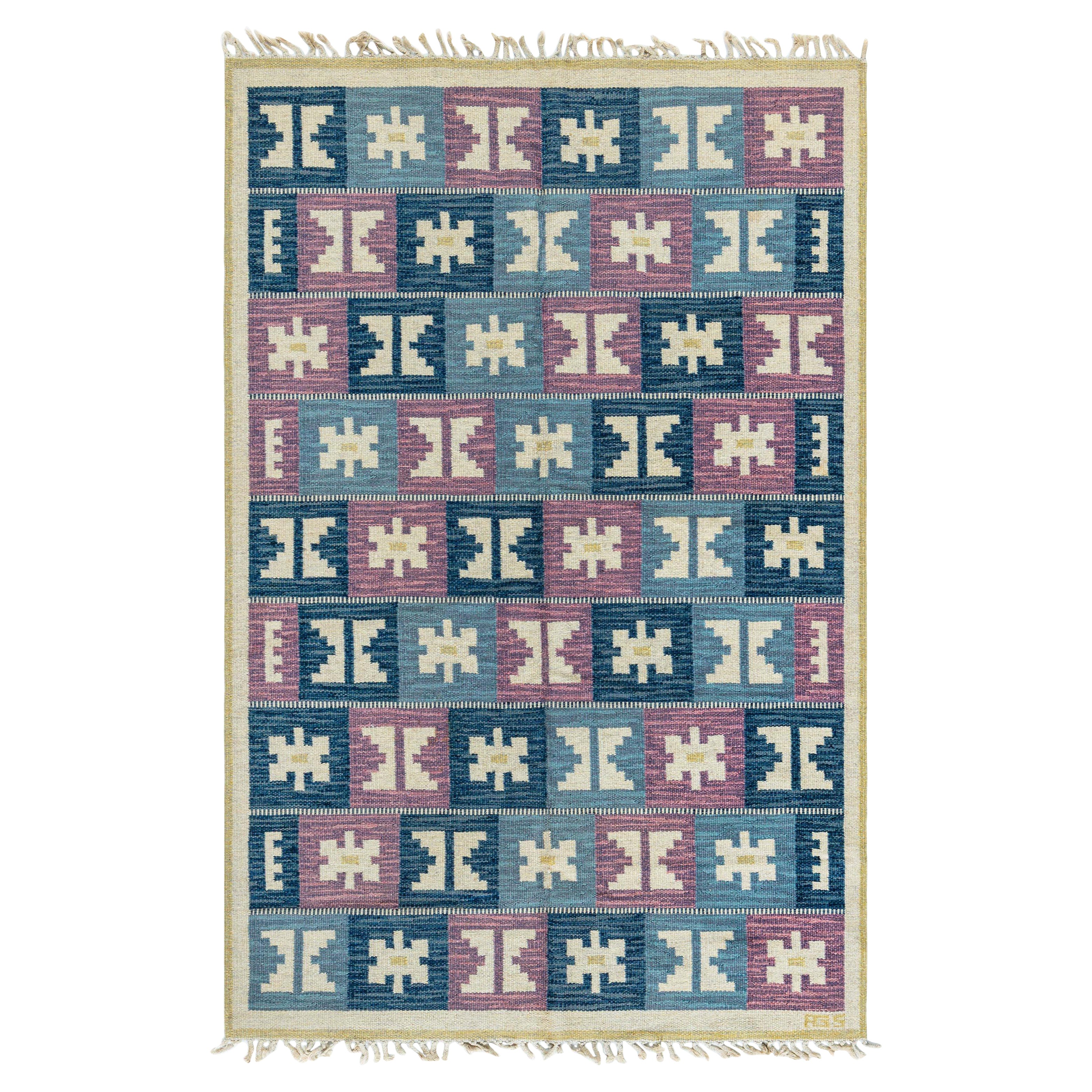 Doris Leslie Blau Vintage Swedish Geometric Flat-Weave by Anna-Greta Sjöqvist