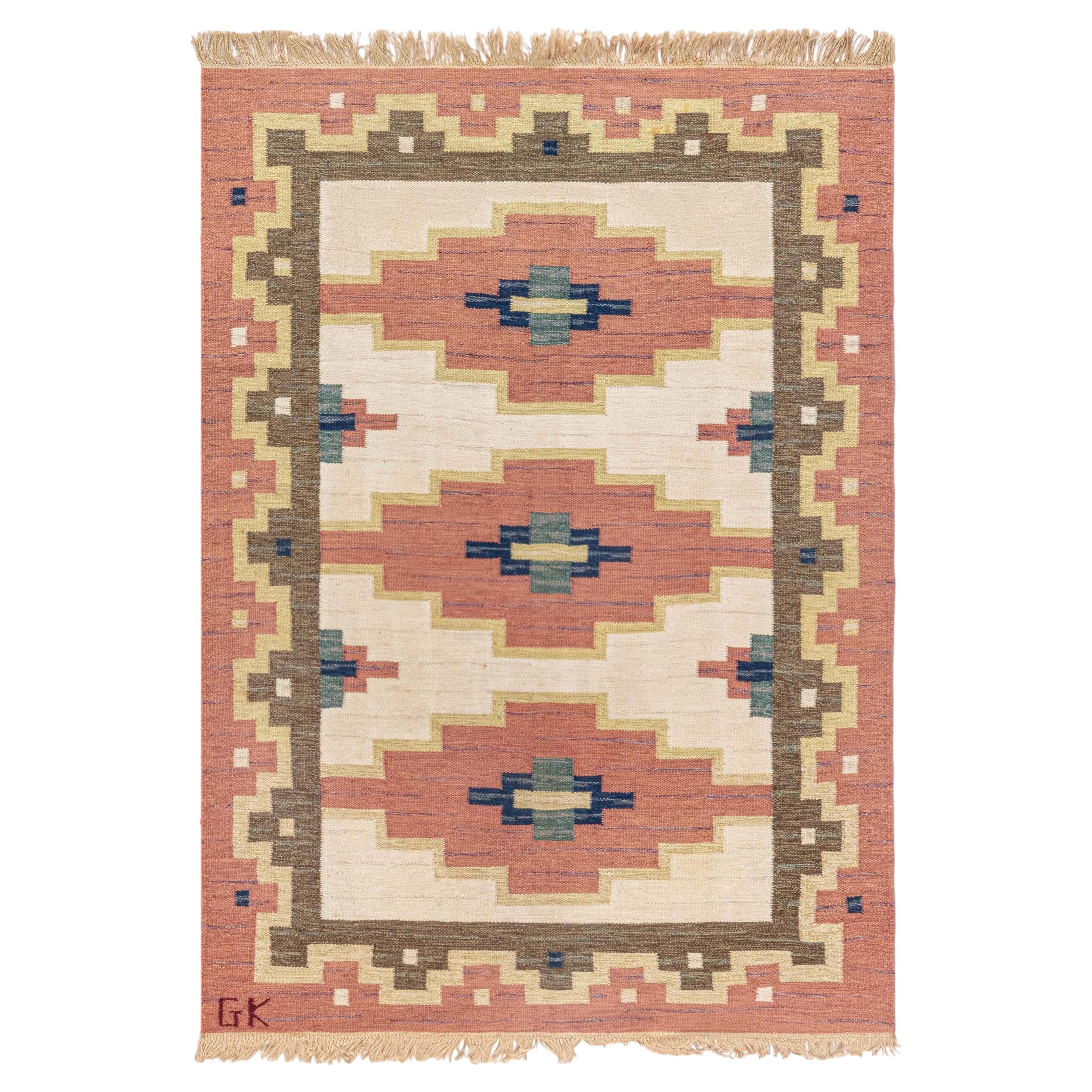 Doris Leslie Blau Vintage Swedish Geometric Flatweave Rug Rölakan Signed By (Gk)