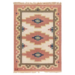 Alfombra sueca vintage de tejido plano geométrico «Rölakan» de Doris Leslie Blau, firmada por (Gk)