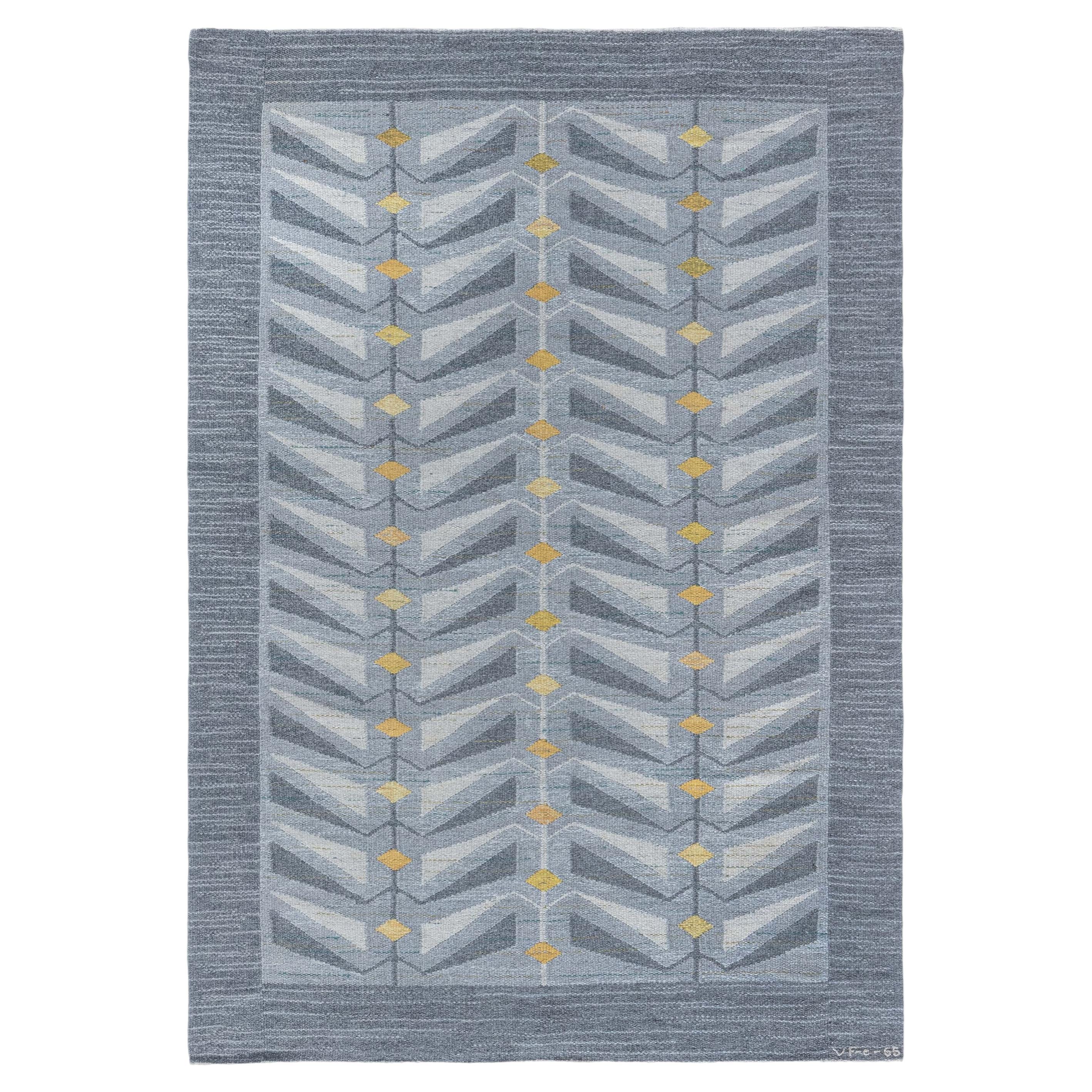 Doris Leslie Blau Vintage Swedish Geometric Gray Flatweave Rug - Signed Vf-E-65