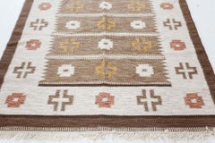 Doris Leslie Blau Vintage Swedish Geometric Light Beige Flatweave Wool Carpet