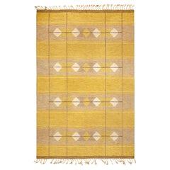 Doris Leslie Blau Vintage Swedish Geometric Light Beige Flatweave Wool Rug