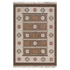 Doris Leslie Blau – Vintage-Teppich aus Schweden, geometrisches Muster, hellbeige, flachgewebte Wolle