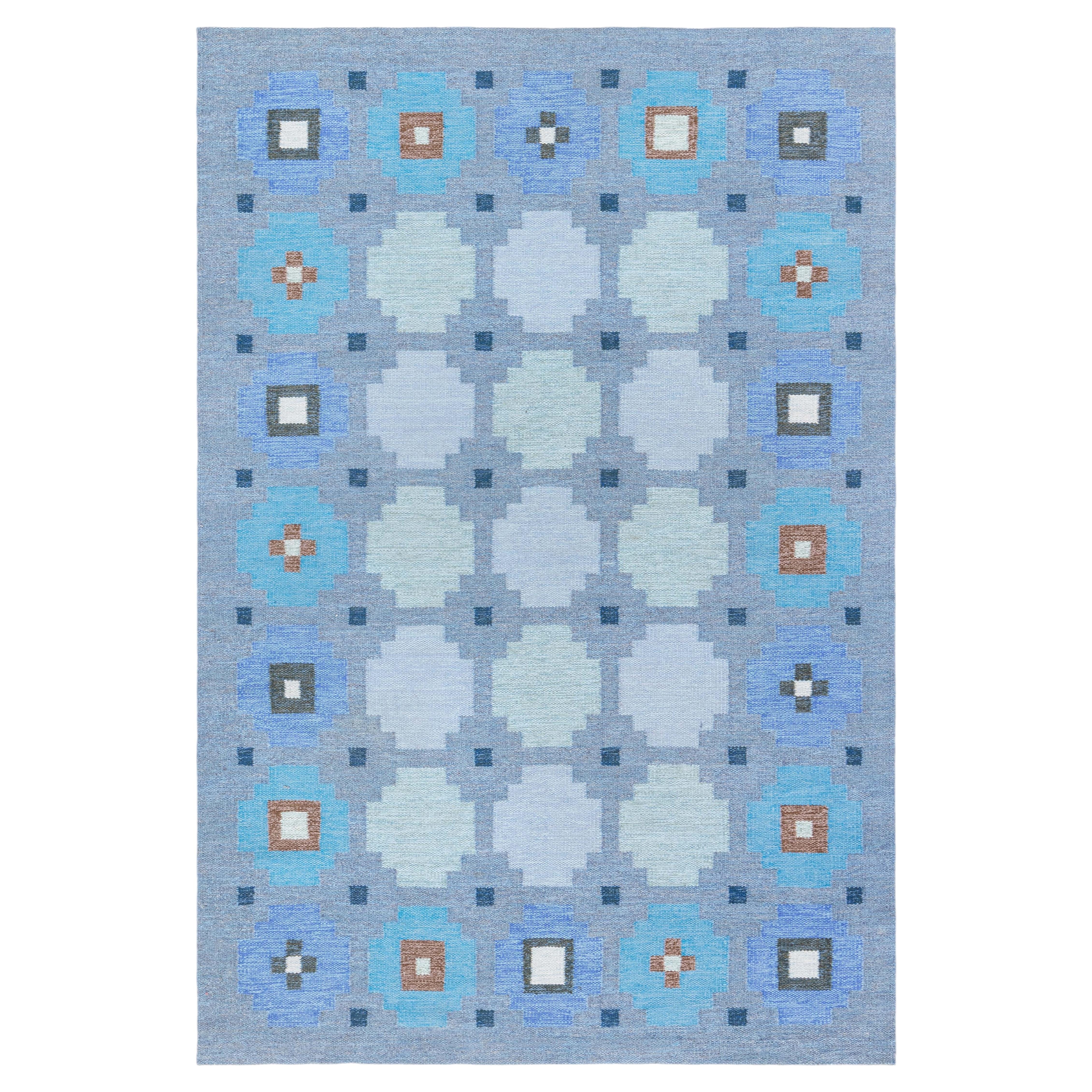 Doris Leslie Blau Vintage Swedish Geometric Light Gray Flatweave Wool Rug