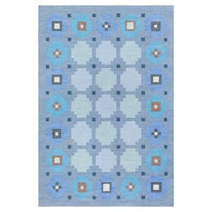 Doris Leslie Blau Vintage Swedish Geometric Light Gray Flatweave Wool Rug