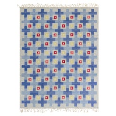 Doris Leslie Blau Vintage Swedish Geometric Light Gray Flatweave Wool Rug
