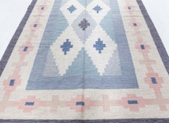 Doris Leslie Blau Vintage Swedish Geometric Slate Gray Flatweave Rug Signed Ab