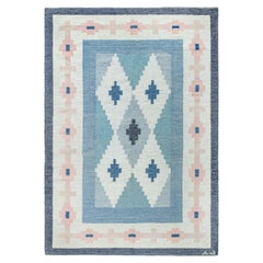 Doris Leslie Blau Vintage Swedish Geometric Slate Gray Flatweave Rug Signed Ab