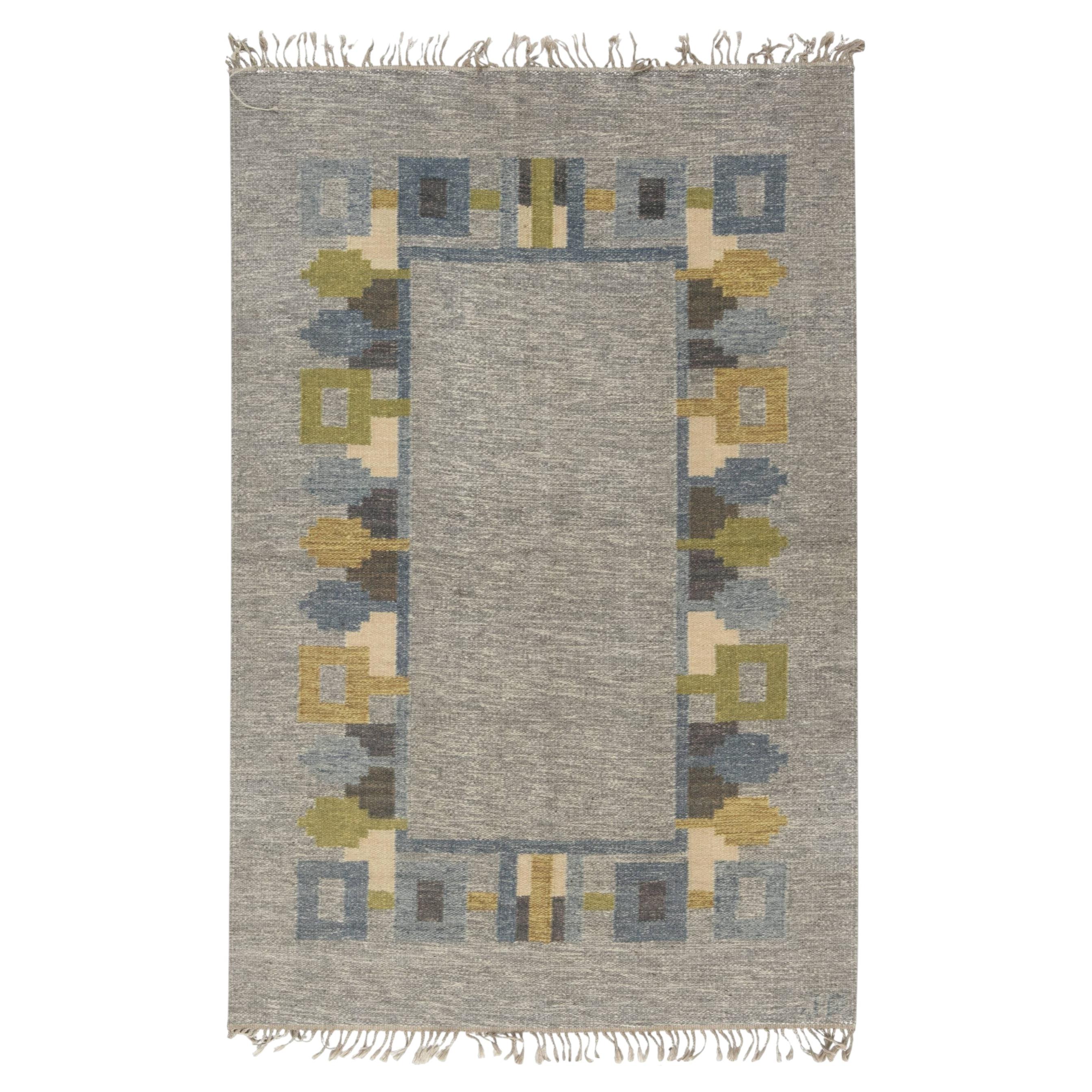 Doris Leslie Blau Vintage Swedish Geometric Slate Gray Flatweave Rug Signed "JR"