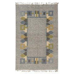 Doris Leslie Blau Vintage Swedish Geometric Slate Gray Flatweave Rug Signed "JR"