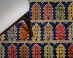 Tappeto vintage Doris Leslie Blau, svedese, con motivi geometrici, color beige caldo, annodato a mano
