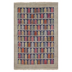 Tappeto vintage Doris Leslie Blau, svedese, con motivi geometrici, color beige caldo, annodato a mano