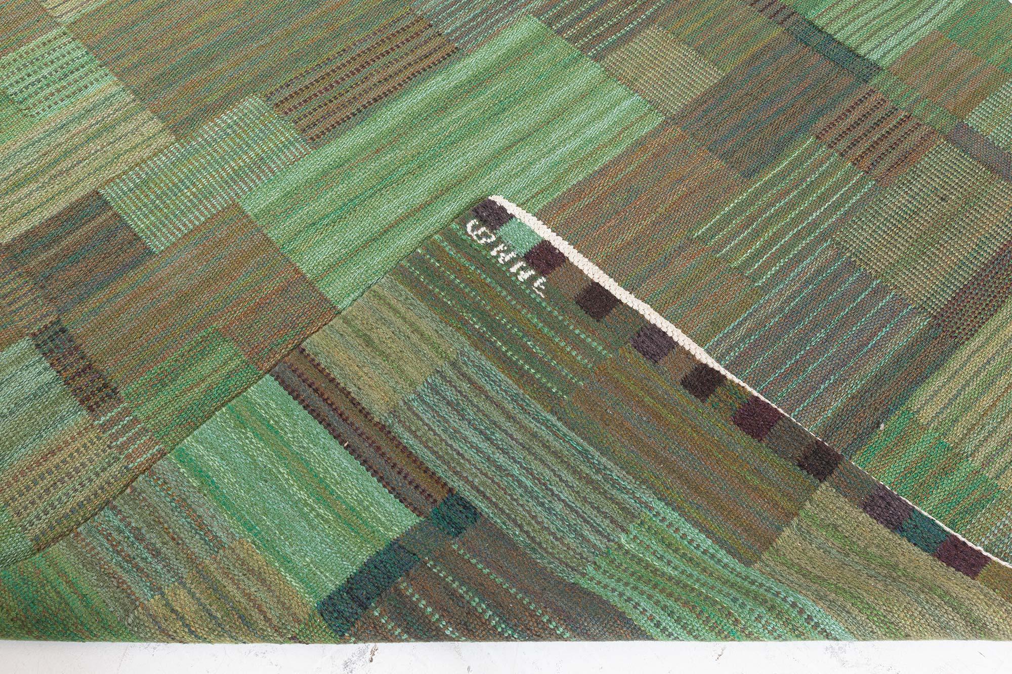 Doris Leslie Blau Vintage Swedish Green Rug by Marianne Richter AB MMF For Sale 2