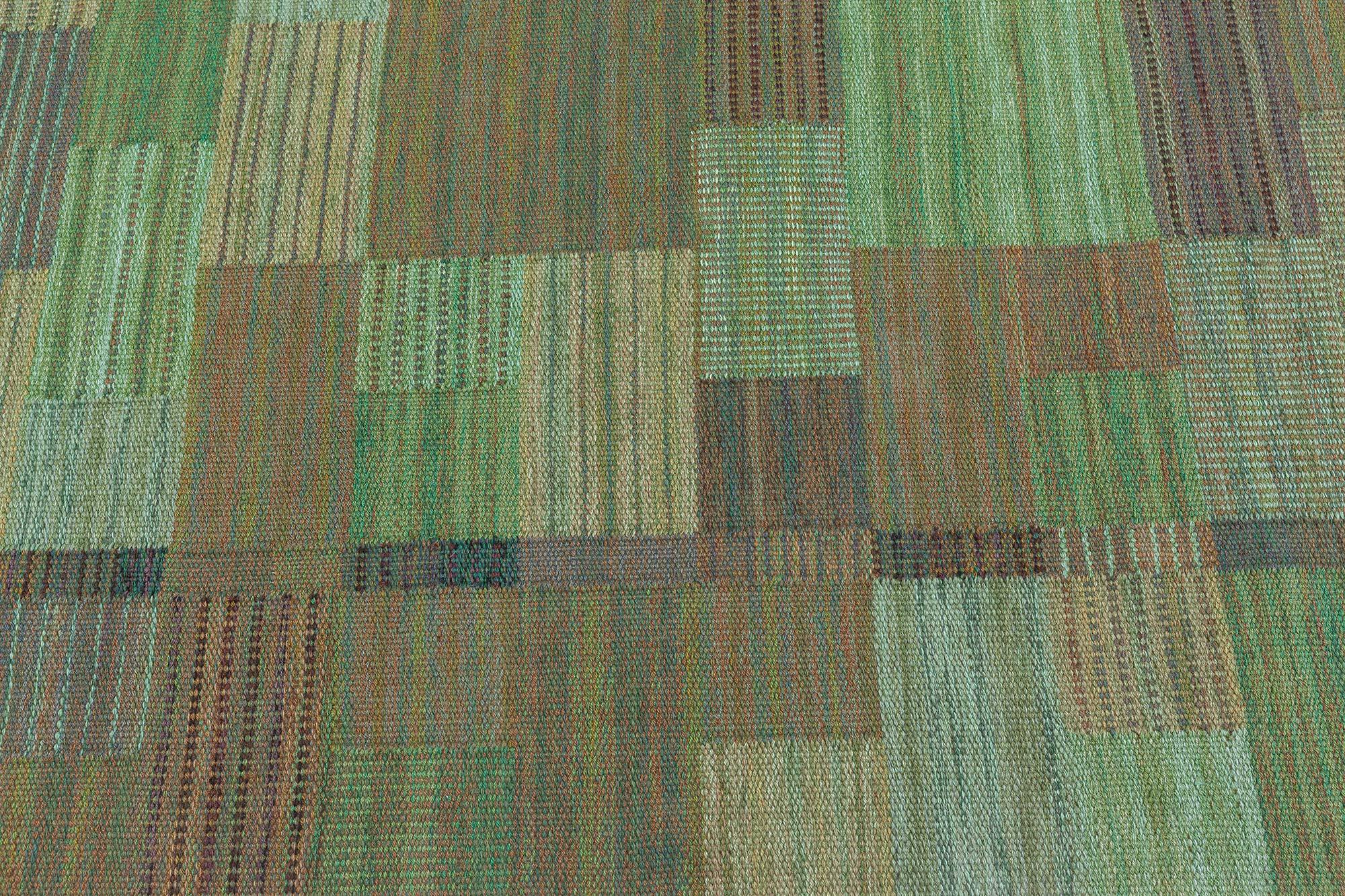 Vintage Swedish Green Flat Woven Rug by Marianne Richter AB MMF
Size: 5'10