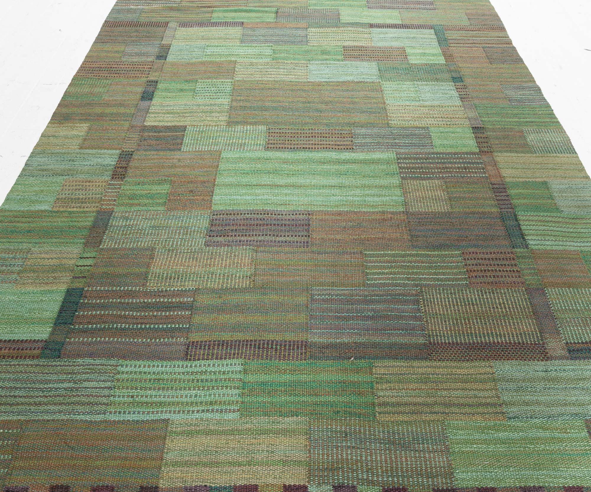 Scandinavian Modern Doris Leslie Blau Vintage Swedish Green Rug by Marianne Richter AB MMF For Sale