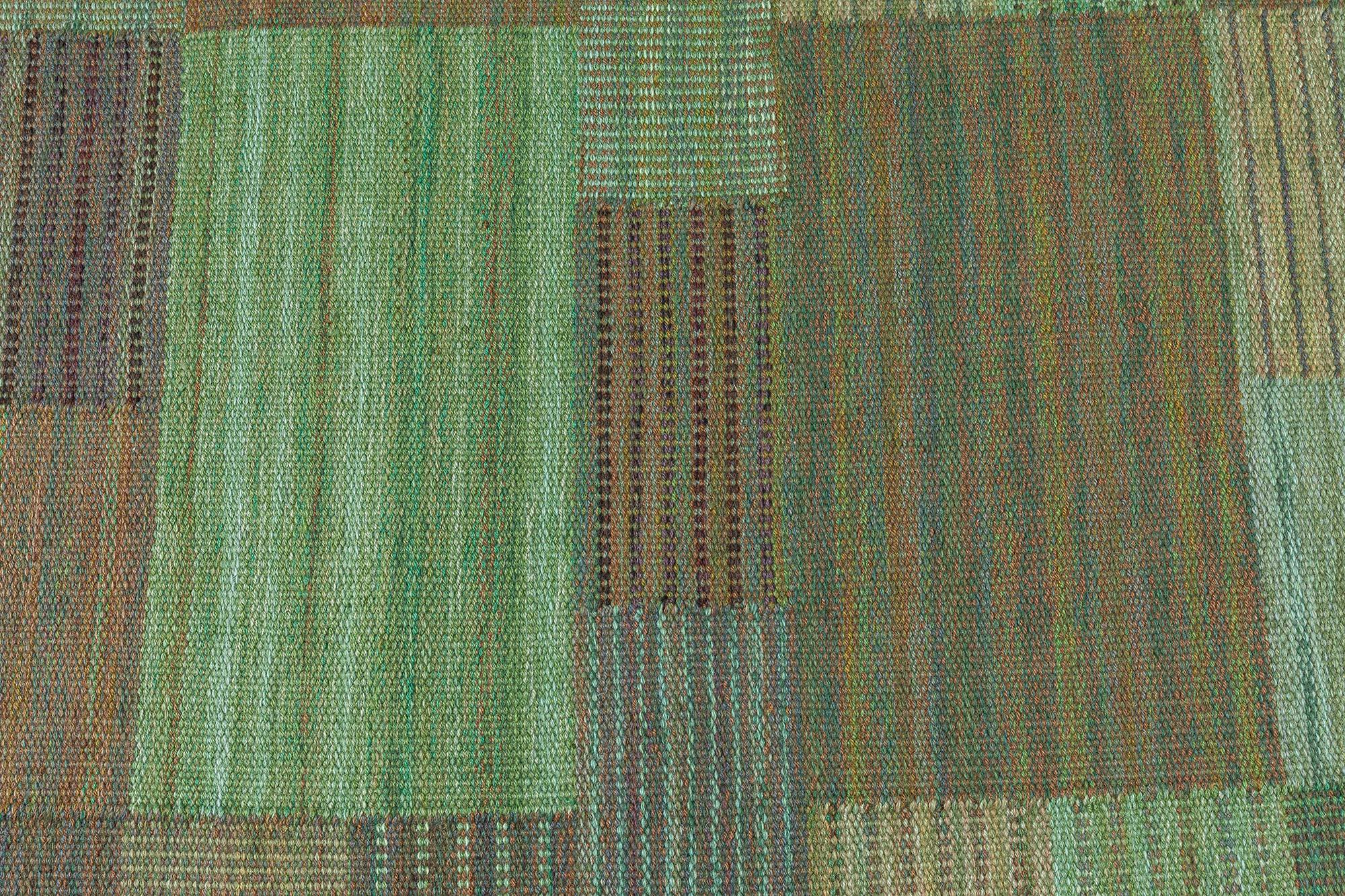 Scandinavian Doris Leslie Blau Vintage Swedish Green Rug by Marianne Richter AB MMF For Sale