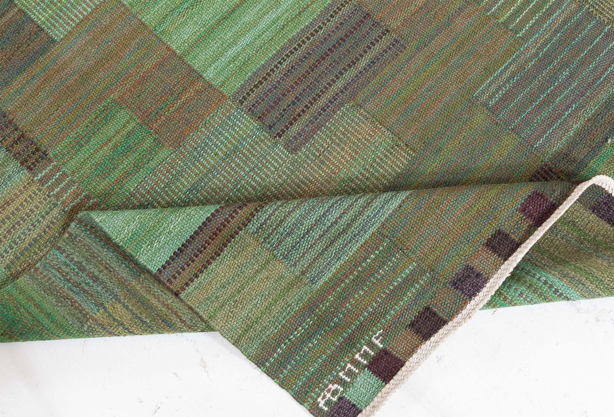 Wool Doris Leslie Blau Vintage Swedish Green Rug by Marianne Richter AB MMF For Sale