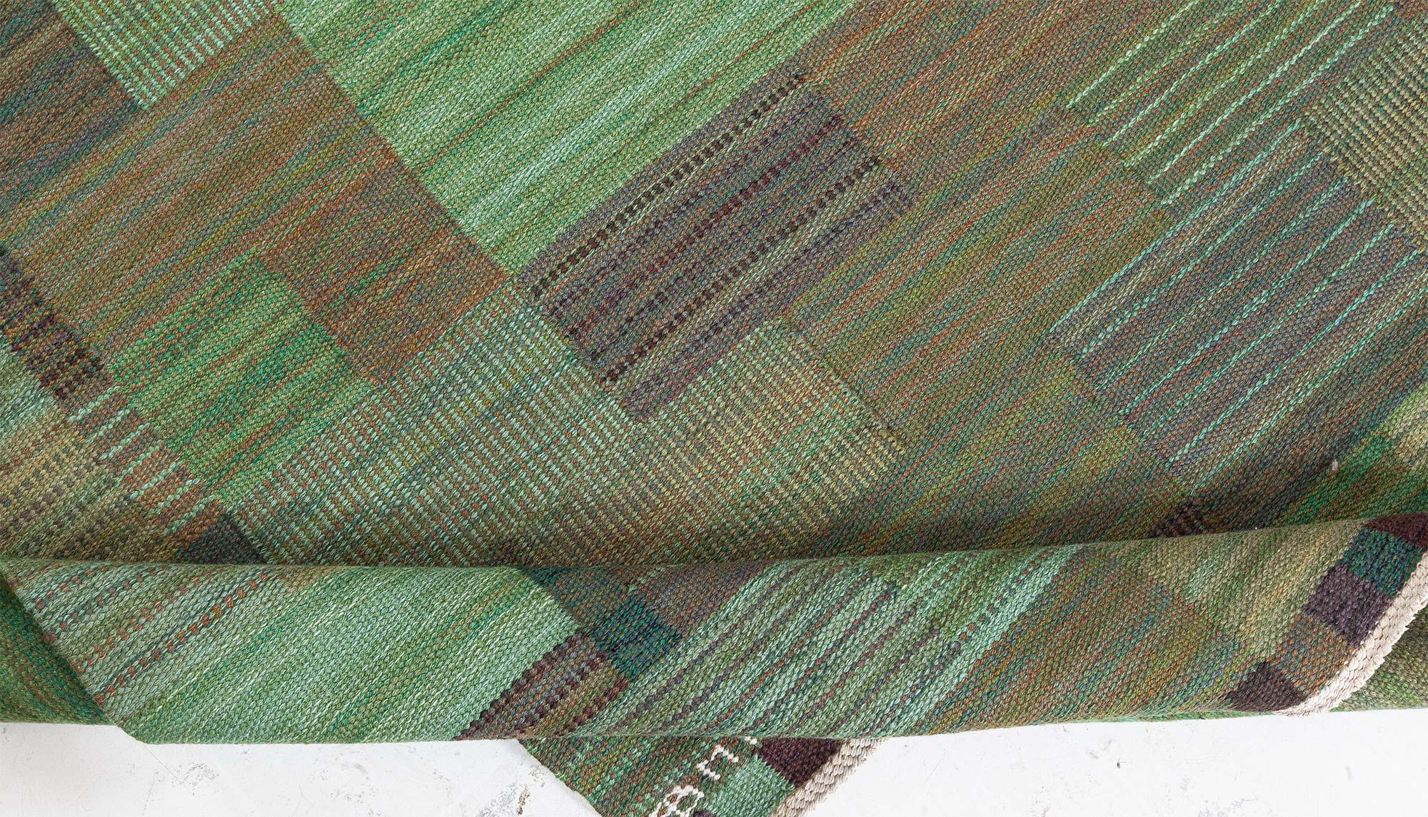 Doris Leslie Blau Vintage Swedish Green Rug by Marianne Richter AB MMF For Sale 1