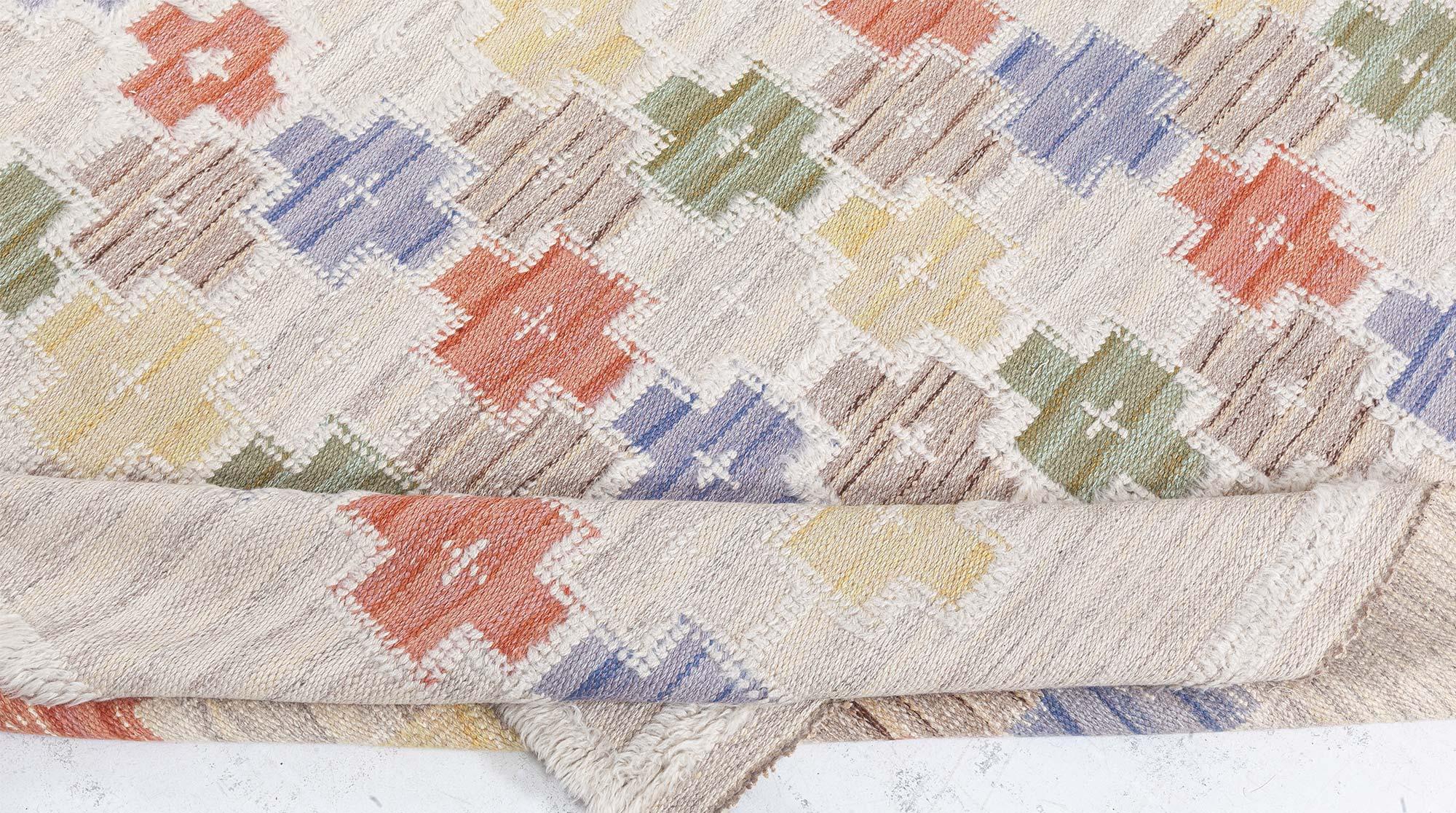 Suédois Tapis vintage suédois haut et bas Doris Leslie Blau par Sodra Kalmar Lans Hemslojd en vente