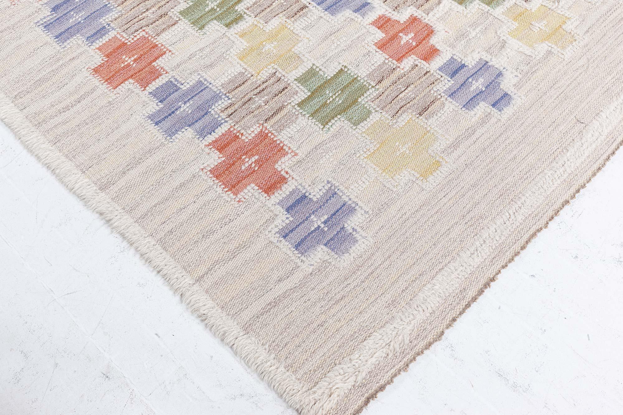 Tissé à la main Tapis vintage suédois haut et bas Doris Leslie Blau par Sodra Kalmar Lans Hemslojd en vente