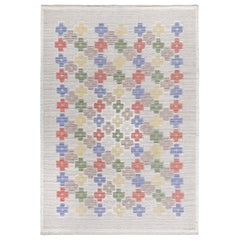 Doris Leslie Blau Alfombra Vintage Sueca Alta y Baja by Sodra Kalmar Lans Hemslojd