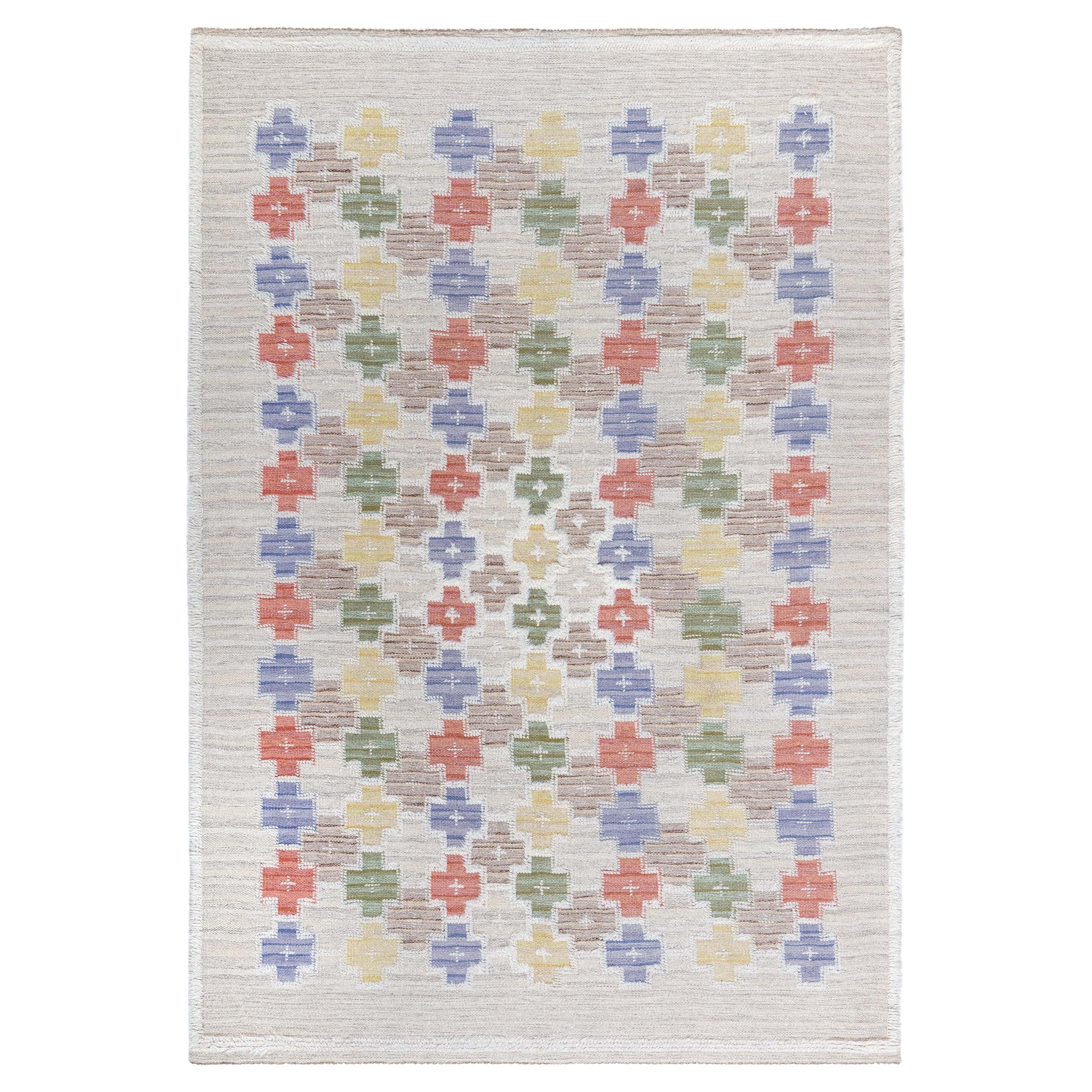 Doris Leslie Blau Vintage Swedish High and Low Rug by Sodra Kalmar Lans Hemslojd For Sale